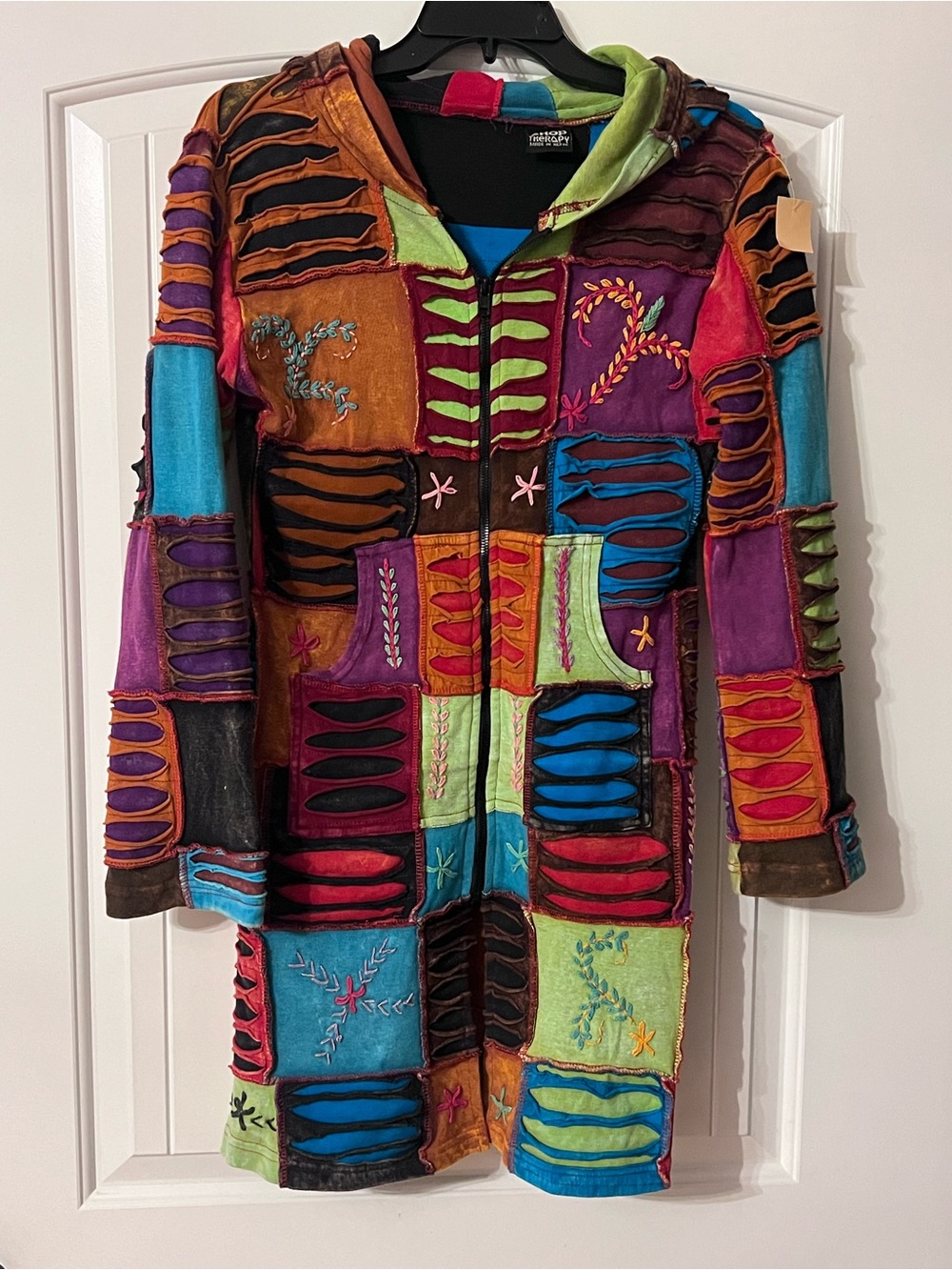 Size small/medium -Women's colorful Embroidered Knee Length Jacket- like new